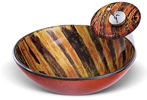 Meuble sous-Vasque avec lavabo, lavabo de Salle de Bain, lavabo de comptoir, évier Rond en Verre trempé au-Dessus du comptoir, vanité de Salle de Bain, Peinture Artistique, lavabo,