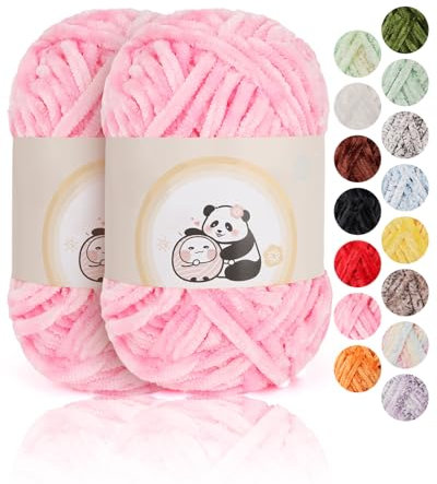 Aeelike Chenille Wolle, 2 x 100 g, Superweichem Häkelgarn für Handweben, Hellrosa