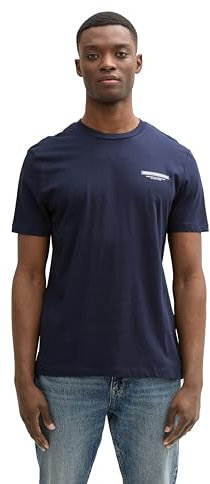 Tom Tailor Denim Herren Basic T-Shirt mit Logo-Print,21615 - Nautical Navy, XXL