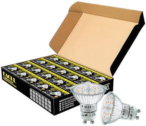EACLL GU10 LED Warmweiss 4.9W Ersetzt 70W Halogen Leuchtmittel, 20er-Pack. 515 Lumen 2700K Birnen, AC 230V Flimmerfrei Strahler, Abstrahlwinkel 120° Spot, Nicht Dimmbar Reflektorlampen