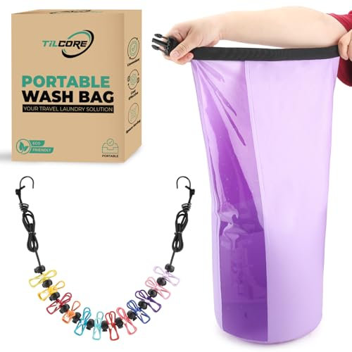 Lavadora de Viaje y Cuerda para Tender Retráctil - Lavadora de Ropa a Mano y Lavadora Portátil - Bolsa de Lavandería de Viaje Duradera y Lavadora de Camping - Lavadora Manual Portátil para Ropa
