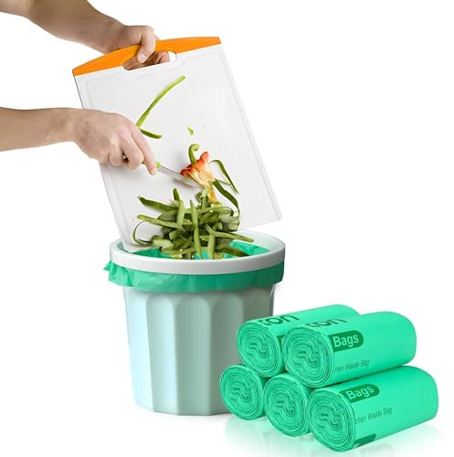 VOXON 100% Biodegradable Food Waste Bags, 6 L x 120 Counts Compostable Bin Liners with Extra Thick 24μm, EN13432 Certified Eco-Friendly Food Waste Bin Bags, 4 Rolls (120 Bags Total)