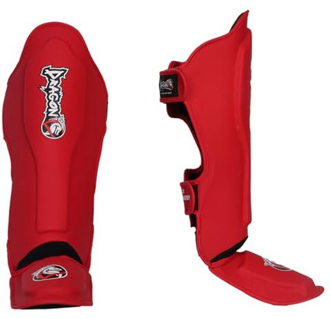 DRAGON DO Muay Thai, Kickboxen und MMA Schienbeinschoner für Männer, Frauen, Kinder mit perfektem Sitz und idealer Polsterung und für weitere Kampfsportarten 40721 (Rot, S/M)