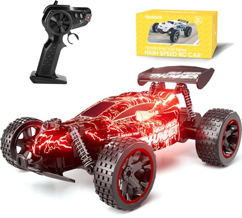 Tecnock Ferngesteuertes Auto 1:18 RC Auto mit LED-Lichtern, 2.4GHz All Terrain RC Auto mit wiederaufladbaren Batterien für 50 Min Spiel, Indoor Outdoor Spielzeug Geschenke für Jungen und Mädchen