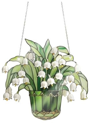 Of Valley - Acchiappasole con fiori macchiati da appendere alla finestra, per la casa, in vetro colorato, decorazione artistica da appendere alla porta, elegante (verde chiaro, 9 cm)