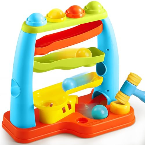 lalalark Kids Pound Ball Learning Station with Hammer and Four-Level Track, Montessori Educational Toy, Easy-Grip Design, Birthday Baby Boy Girl Gift