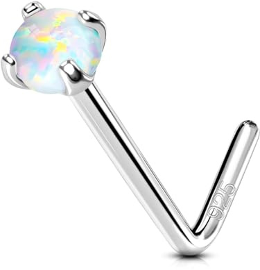 OUFER 20G Nasenpiercing Silber 925 Nasenstecker Opal L-förmig Nostril Piercing Ring 7 mm Nasenring Nasenpiercing Ring Nasenpiercing Schmuck Piercing Nase