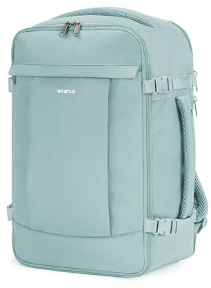 ECOHUB 20L Diebstahlsicher Handgepäck Rucksack 40x20x25 - 3D Laptop Wasserdicht, Recycelt Reiserucksack für Damen Herren, Ryanair Flugzeug, Patent Anhängig (Hellgrün)