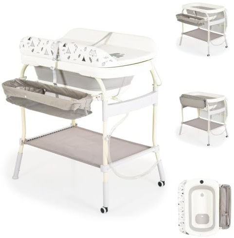 Babyshoppen Babywickeltisch mit Badewanne 2 in 1 Garda, klappbar, Rollen, Gurt