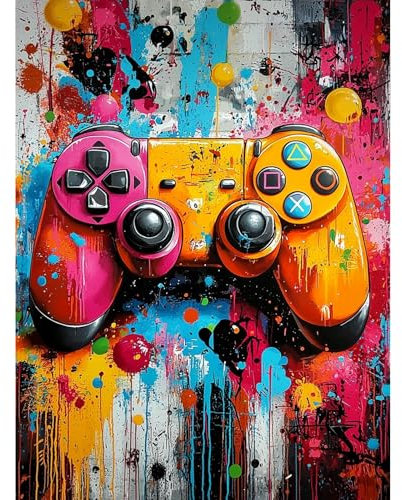 KEYIFA Malen Nach Zahlen Erwachsene, Game Controller Malen Nach Zahlen Kits mit Pinseln und Acrylfarben, DIY Ölgemälde Set Malen Basteln Leinwand Bild Erwachsene, Home Deko 30x40cm