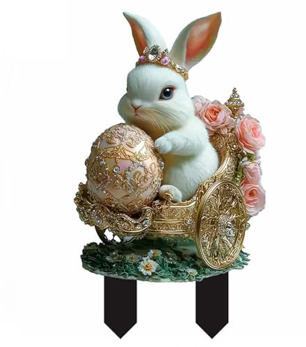 Generisch Gartenstecker Osterdeko Ostern Garten Hasen Deko, Osterdeko Outdoor Vintage für Draußen Frühling, Osterhase Außen Gartenschilder Osterdekoration Frühlingsdeko Osterhasen Figuren Groß (M)