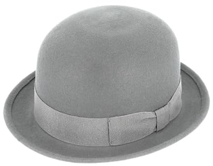 fiebig Melone mit Ripsband | Bowler Filzhut aus 100% Wolle für Damen und Herren | Klassischer Wollfilzhut Made in Italy (55-S, Hellgrau)