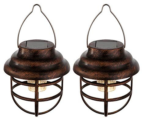 GLOBO LED Solarleuchte Gartendeko Solar Laterne rost Außenleuchte Solarlampe, Metall, DxH 8x14 cm, 2er Set