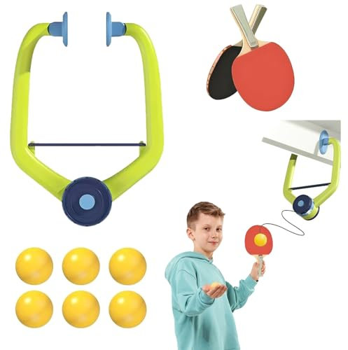 Hengrongshen Tischtennis Trainer Set, Verstellbarer Hangtischtennis Trainer mit 2 Holz Table Tennis Racket und 6 Tischtennisball, Tragbarer Tischtennis Trainer Kinder und Ping Pong Übender