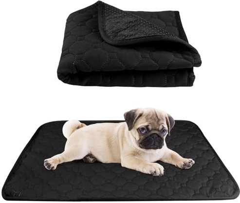 Tapis Éducateur pour Chien Lavable Réutilisable, 60 × 45cm Tapis Proprete Chiot Lavable, Alèse Lavable Chien, Antidérapant, Absorbant pour Chiot pour Chien, Chat, Lapin, Cochon d'Inde (Noir)
