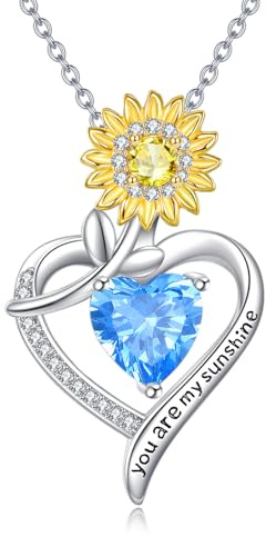 YFN Sonnenblume Kette 925 Sterling Silber You are My Sunshine Anhänger Halskette Herz Schmuck Jahrestag Geburtstag Geschenke für Damen