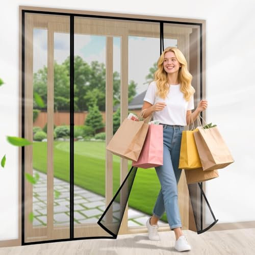 Nero 110x230cm Zanzariera Porta Magnetica con Striscia Autoadesiva – Installazione Facile e Rapida – Protezione da Insetti per Casa e Terrazza