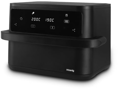 H.Koenig Oilfree Airfryer 2 XXL FRY960-10L (5L+5L), 8 Modos de Cocción, Ajustable 80-200°C, Temporizador 60min, Parada Automática, Pantalla Táctil, Rejillas Extraíbles Aptas para Lavavajillas