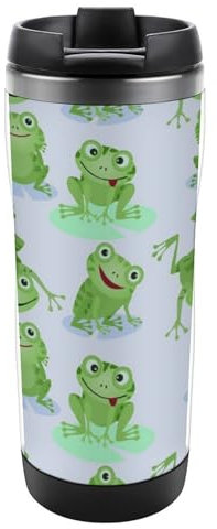 Qjjinxior 13oz/380ml Stainless Steel Insulated Travel Coffee Cup, Frogs Pattern Travel Mug with Leakproof Lid, Non-Slip Bottom