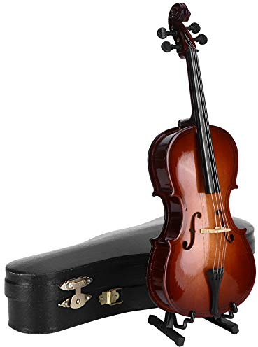 Miniatur-Cellomodell aus Holz, Mini-Cello-Ornament, Musikinstrument, Puppenhausmodell, Ornament mit Ständer und Koffer