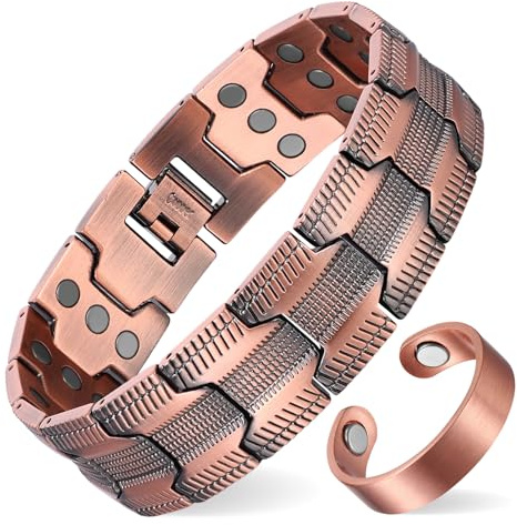 MagEnergy Copper Bracelet for Men, 3X Strength Magnetic Bracelet with 99.99% Pure Copper Ring & 3800 Gauss Magnets, Adjustable Length with Sizing Tool