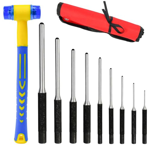 JNEYVIC 9-Teiliges Splinttreiber Set Durchschlag Werkzeug 1,5mm-8mm Splintentreiber-Satz Spannstift-Durchschlag-Set Roll Pin Punch Set mit Tragetasche Hammer für Schmuck Reparaturen Kunsthandwerk