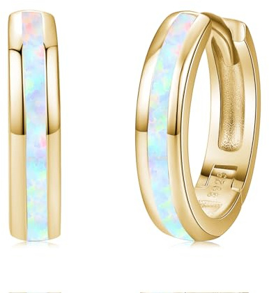 Twoowl Opal Creolen 925er Sterling Silber Opal Huggie Ohrringe Schmuck für Damen Mädchen Herren