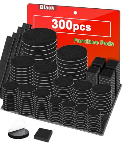 Acual Furniture Pads Floor Protectors, 300PCS Felt Pads for Chair Legs | 300PCS Black Felt Furniture Pads Protect Hardwood Floors From Scratches And Reduce Noise On Chairs, Tables And Furniture