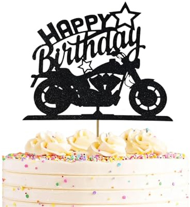 Goiern Happy Birthday Torten Topper Schwarz Glitzer Motorrad Design Papier Party Deko Für Geburtstagstorten