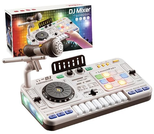 Dj Pult Anfänger,Dj Pult Kinder,Dj Mischpult Kinder,Tragbare Dj-Station,Dj-Maschine Für Kinder,Bluetooth Mit Einstellbarem Mikrofon,Lichtverlauf,Geeignet Für Kinder Im Alter Von 3-12 Und Anfänger