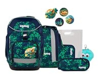 ergobag pack Set Bundle AW25/26, ergonomischer Schulrucksack flexibel 7-teilig Set 1. Klasse Grundschule für Mädchen und Jungen DrachenbezwingBär - Grün