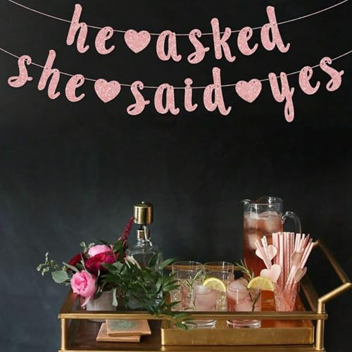 Gleemix He Asked She Said Yes Banner, Rosegold Verlobung Deko, Engaged Deko Verlobung Auf Umwegen, Valentinstag Banner, Verlobungsdeko Wedding, Für Engagement Deko Bride To Be JGA Deko Hochzeit Romanc