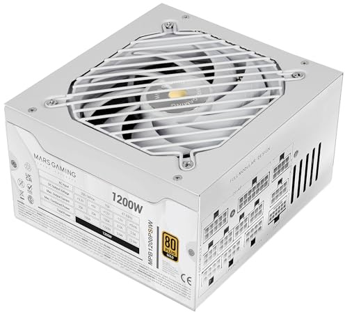Mars Gaming MPB1200PSI 1200W Netzteil, 80 Plus Gold, Vollmodular, Weiß | 10 Jahre Garantie, 80Plus Gold 92 %, Japanische Toshin Kyogo Kondensatoren 105 °C, DC-DC SMD AI2-RPM, ATX 3.1, PCIe 5.1