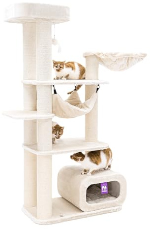 Petrebels Design Kratzbaum Interstate 178 cm, Design Kratzbaum groß mit Dicke Ø 12 Sisalstämme, Farbe Beige/Creme