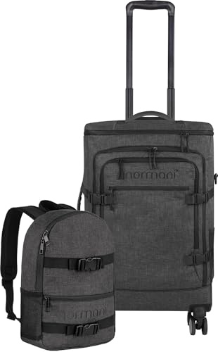 normani Reiseset Trolley mit Rucksackfunktion und kleiner Rucksack - 38 L Reisetrolley + 5 L Backpack - Handgepäck Bordgepäck Reisetasche 55x38x20cm Dunkelgrau Einheitsgröße