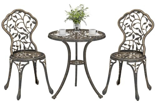 Outsunny 3 Pcs Aluminium Bistro Set Dining Table Chairs Antique Brown | Garden Furniture, Outdoor Seat, Patio Seater