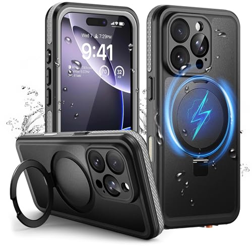 Wusbulk Cover per iPhone 16 Pro IP68 Impermeabile con Supporto Magnetico | 360°Completa Protezione, Waterproof Case con Magsafe, Subacquea Antipolvere Antiurto Custodia per iPhone 16 Pro, Nero