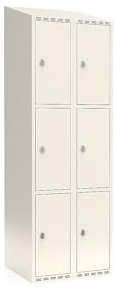 kaiserkraft | 3er-Schließfachschrank Fydor | 2 Abteile | Weiß | B 600 mm | schräge Dachform | Vorhängeschloss