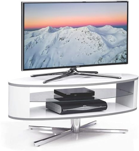 MDA Designs Orbit 1100WW Gloss White TV Stand with Gloss White Elliptic Sides for Flat Screen TVs up to 55