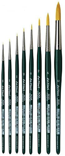 Da Vinci Serie 1570 Nova Pinceau synthétique Rond .Set 8 pcs 10/0, 5/0, 3/0, 2/0, 0,2,6, 12. pour Aquarelle, Peinture à l'huile et Acrylique,Made in Germany