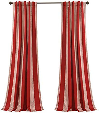 Lush Decor Julia Stripe Curtains | Room Darkening Striped Window Panel Set for Living, Dining, Bedroom (Pair), 84” x 52”, Red