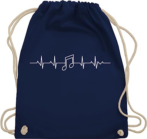 Shirtracer Turnbeutel Rucksack - Symbol und Zeichen Outfit - Herzschlag Musik Note EKG Linie I Herzlinie Geschenk Musikliebhaber - Unisize - Navy Blau - beutel für musikschule noten stoffbeutel