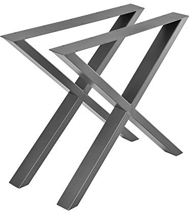 [en.casa] Tischgestell Greith 2er-Set X-Form Tischbeine Tischkufen aus pulverbeschichtetem Stahl für Esstisch, Schreibtisch Stahlgrau 79 x 72 cm