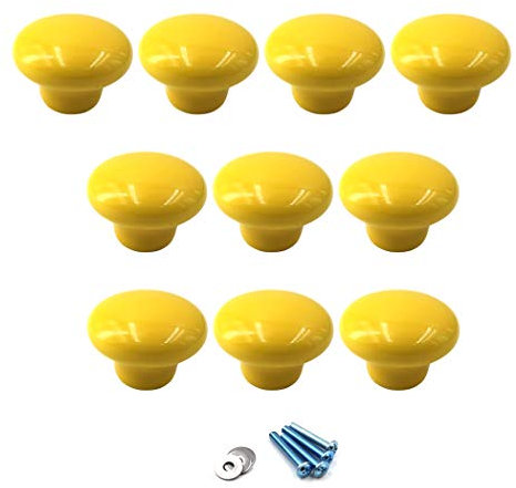 Jaune Poignées et boutons de tiroir ceramique poignée de meuble porte bouton Pour la chambre des enfants Pack de 10 (vient avec des vis)