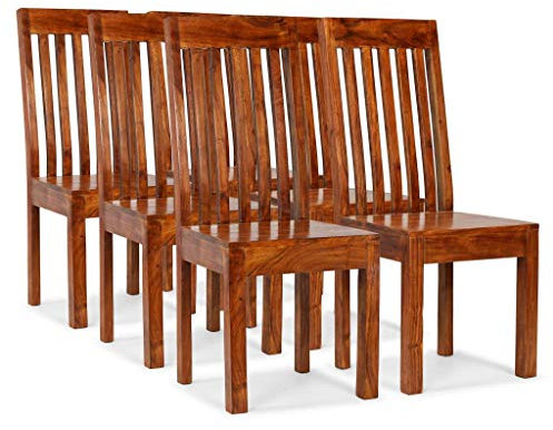 Tidyard 6 Stühle Esszimmerstuhl holzstühle mit Hoch Lehne aus Massives Akazienholz mit Sheesham-Finish, 43 x 43 x 104 cm (B x T x H)