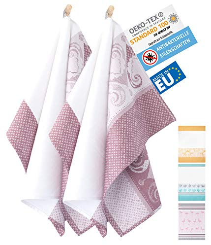 ZWOLTEX Antimikrobiale Jacquard Geschirrtücher aus Ägyptischer Baumwolle und Bambus I Made IN EU I Oeko-TEX 100 I Gewebte Küchentücher - 2X Geschirrhandtücher mit Motiv Orientalisch Wein-Rot