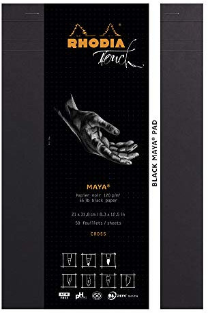 Rhodia Rhodia 116113C - Zeichenblock Black Maya DIN A4+, 50 Blatt schwarz, Maya Papier 120g, cross, 1 Stück, Schwarz