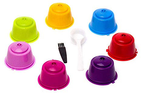 Lot de 7 capsules de café rechargeables et réutilisables pour filtre Nescafé Dolce Gusto, tasses colorées avec cuillère et brosse, convient(sept couleurs)