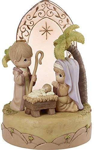 Precious Moments Unto Us A Child is Born Musical Resin & Glass Nativity Figurine – Plays “O Holy Night” – 201110