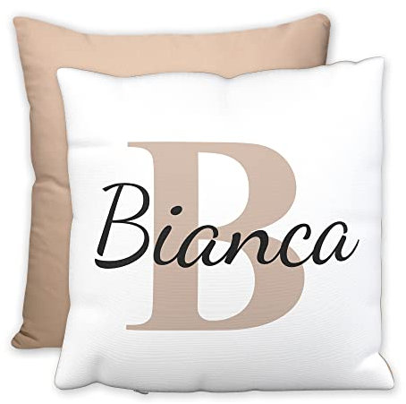 LOOXIS Personalisiertes Kissen mit Namen, selbst gestalten, Kalligraphie – Geschenkidee Einzug, Dekoration, für Partner/in, Geburtstag – 40 x 40 cm - Cappuccino